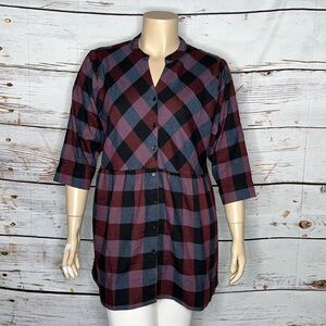 Serengeti Plaid Button Down Shirt - Burgundy and Blue
